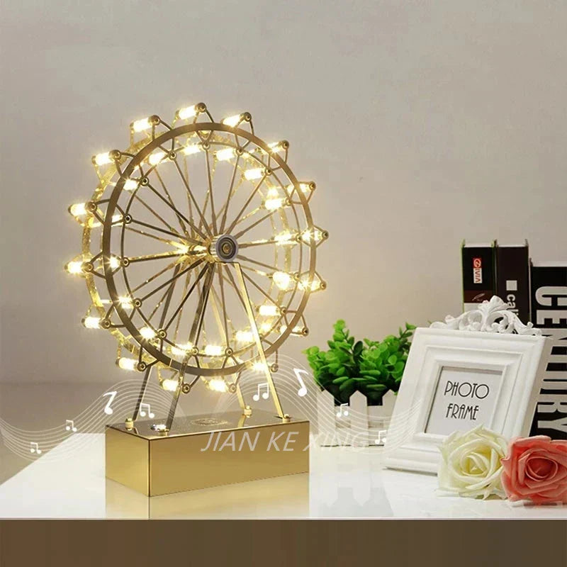 LumiSpin - LED Ferris Wheel Table Lamp with Music Function, Dimmable Retro Desk Lamp