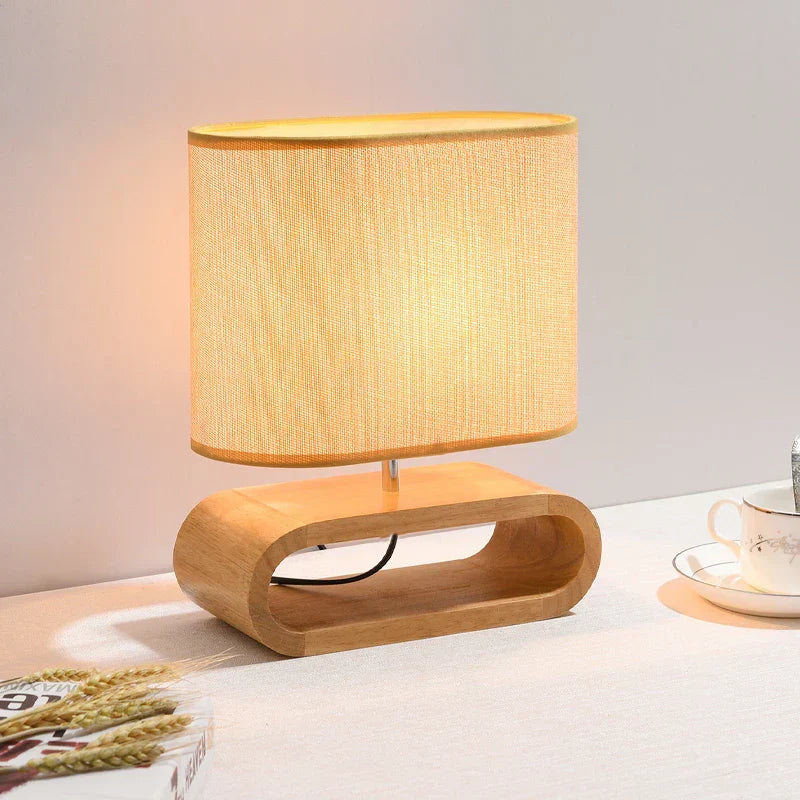 WoodLuxe – Tafellamp met Houten Basis voor Slaapkamer & Woonkamer