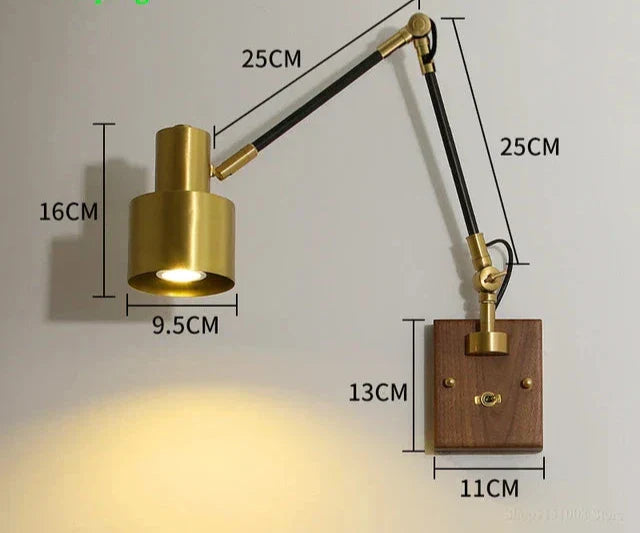 LightCraft - Adjustable Vintage Wall Lamp made of Brass and Wood