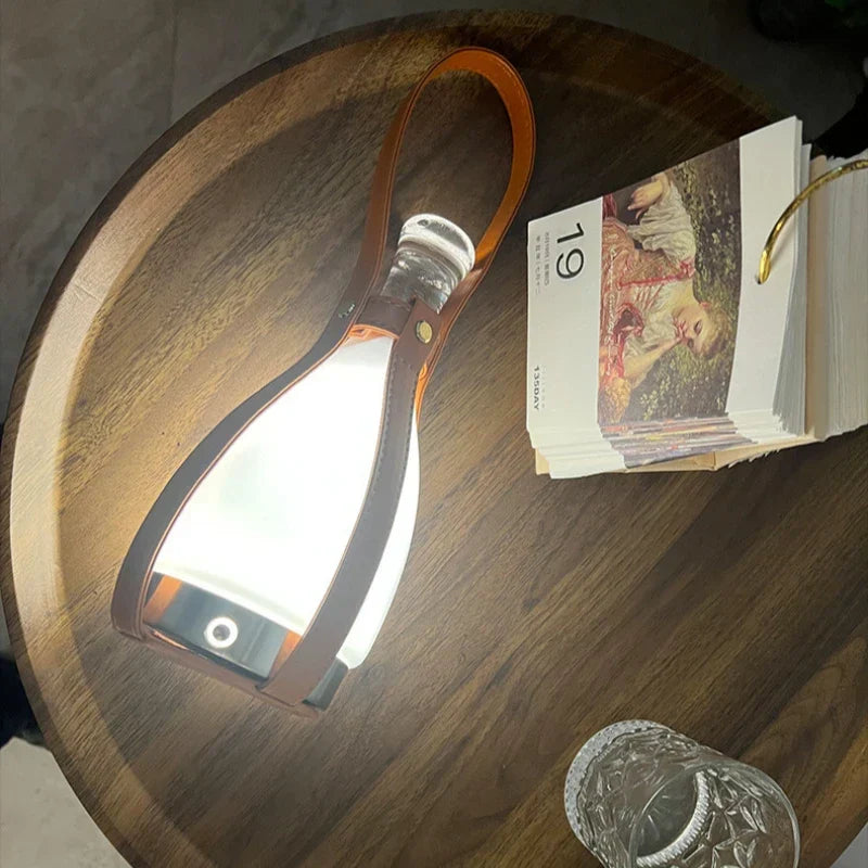 LumeCarry – Portable LED Bottle Lamp with Leather Handle