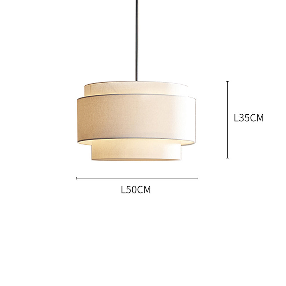 Bauhaus Beige Lampada a Sospensione a Tamburo in Lino Stratificato