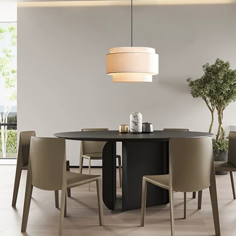 Bauhaus Beige Lampada a Sospensione a Tamburo in Lino Stratificato