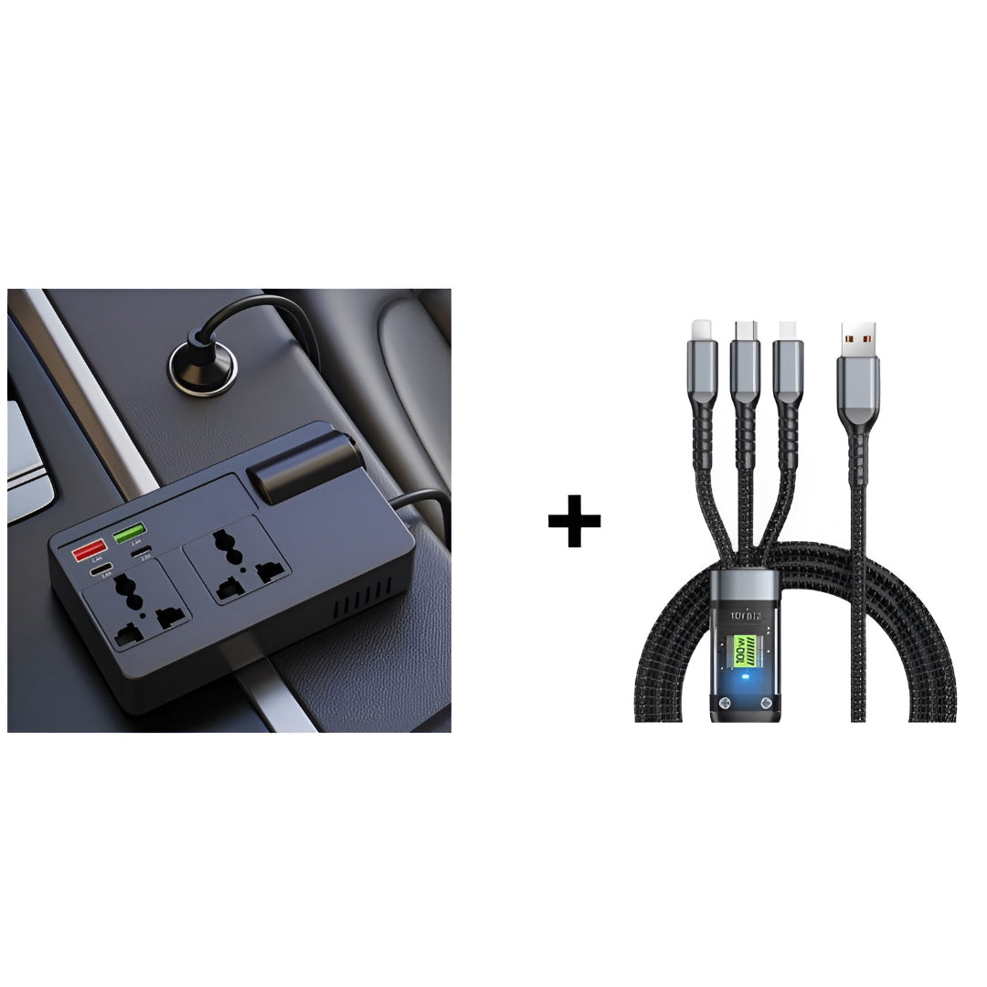 Inversor Tomada Automóvel Carregador USB 12V 220V Adaptador
