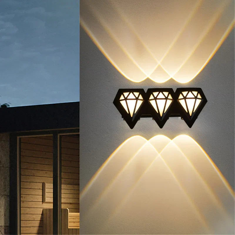 LumiDiamond – Lámpara de pared LED para exterior con diseño de diamante – Resistente a la intemperie y decorativa