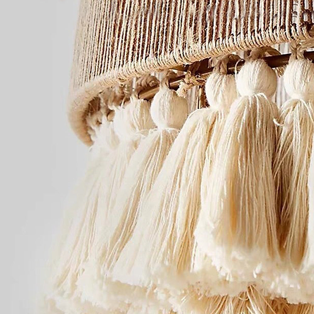 Lampada a sospensione rotonda in corda fatta a mano in stile boho