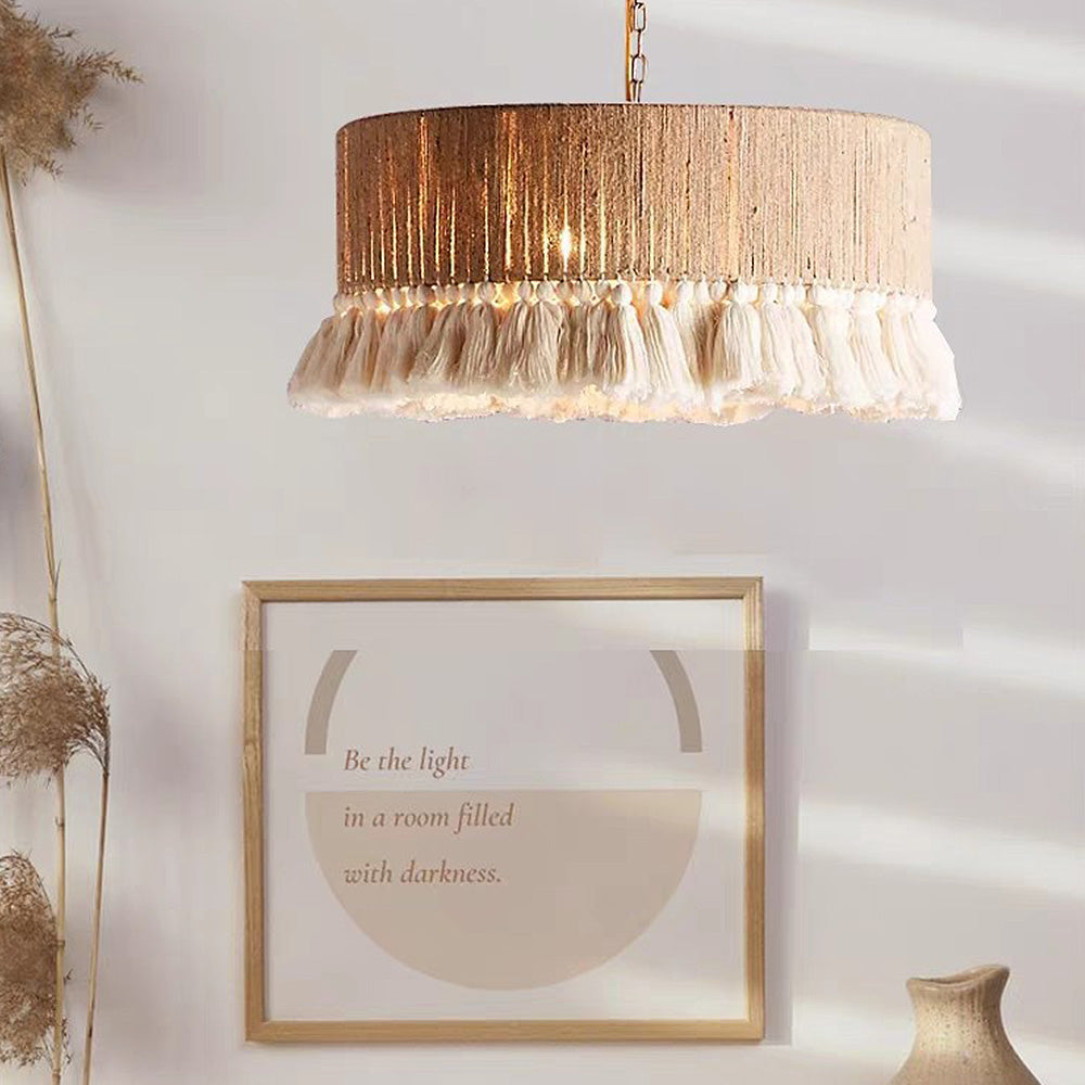 Lampada a sospensione rotonda in corda fatta a mano in stile boho
