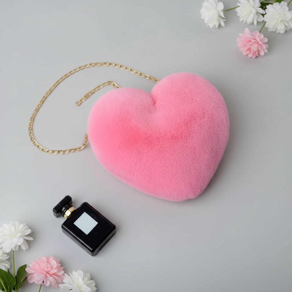 Fluffy Heart Shaped Handbag Shoulder Strap