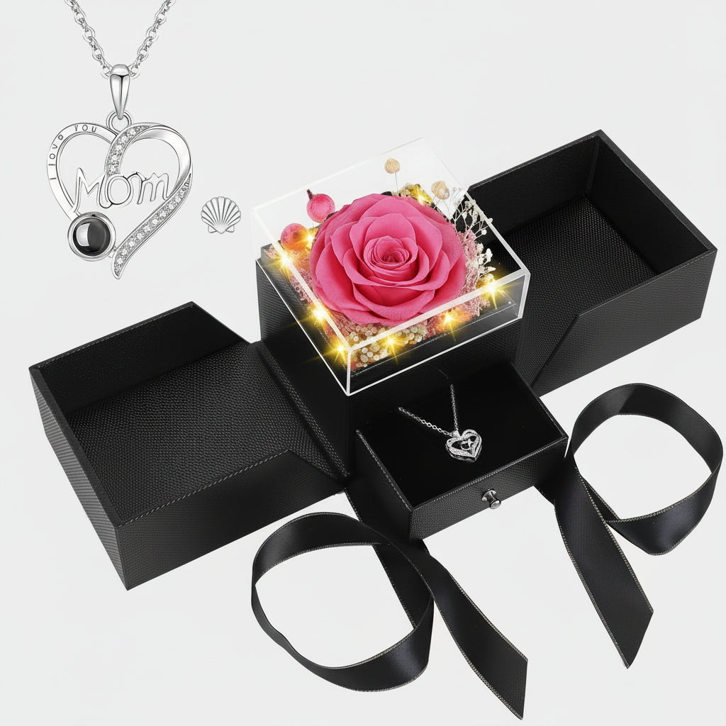 Collana Cuore Luce Rosa Eterna LED Regalo Romantico