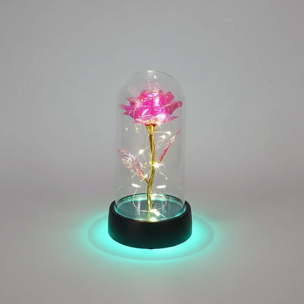 Fiori Artificiali Rose Illuminate Vetro Regalo Romantico San Valentino