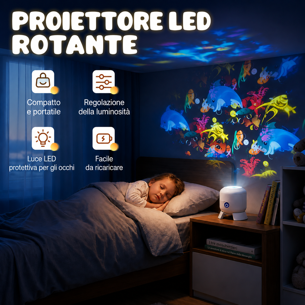 Lampada notturna proiettore LED stelle oceano per camera bambini