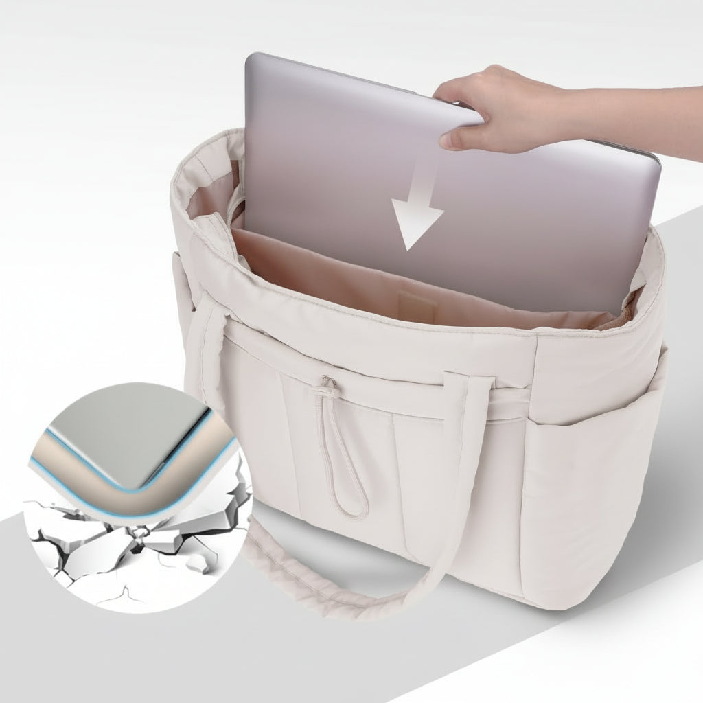 Quilted Tote Bag with Padded Laptop Sleeve and Tumbler Holder 3