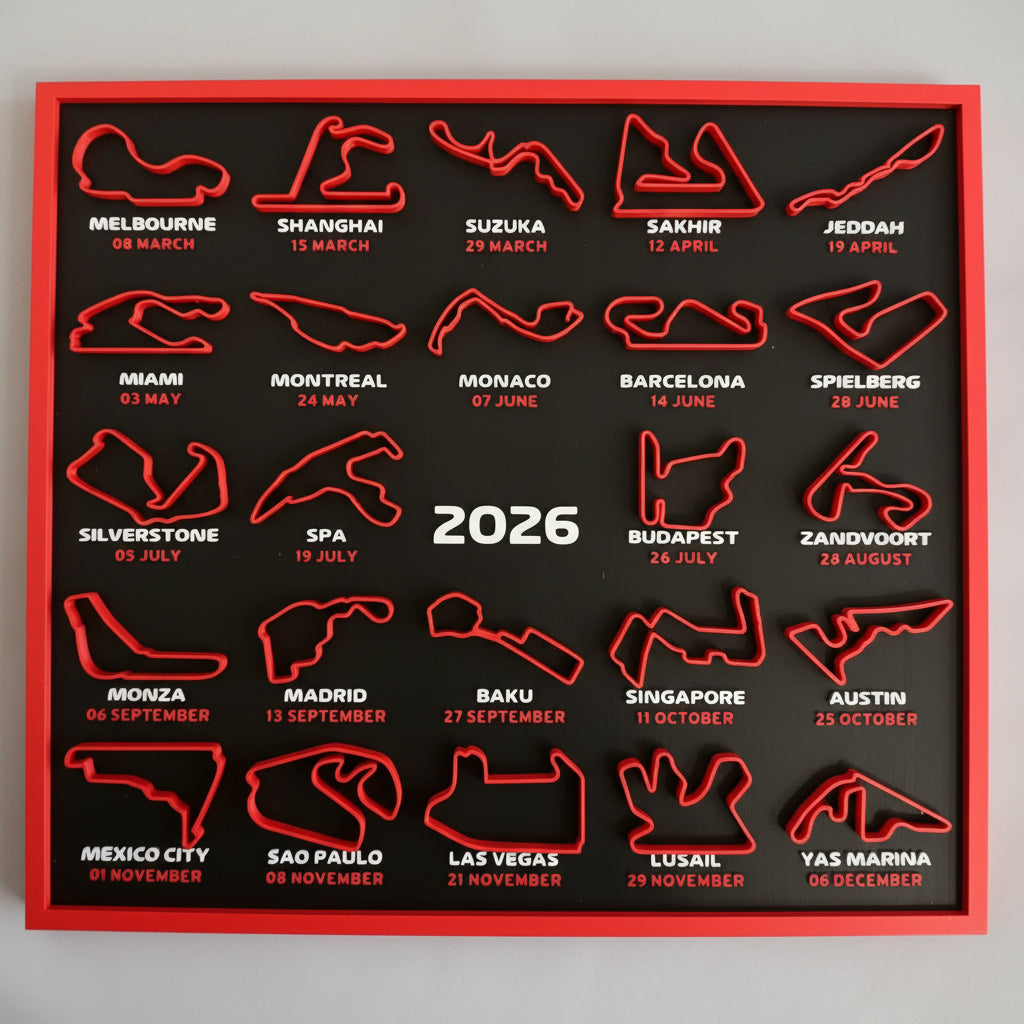Calendario de carreras F1 impreso en 3D Soporte de exhibición de decoración de pared del circuito