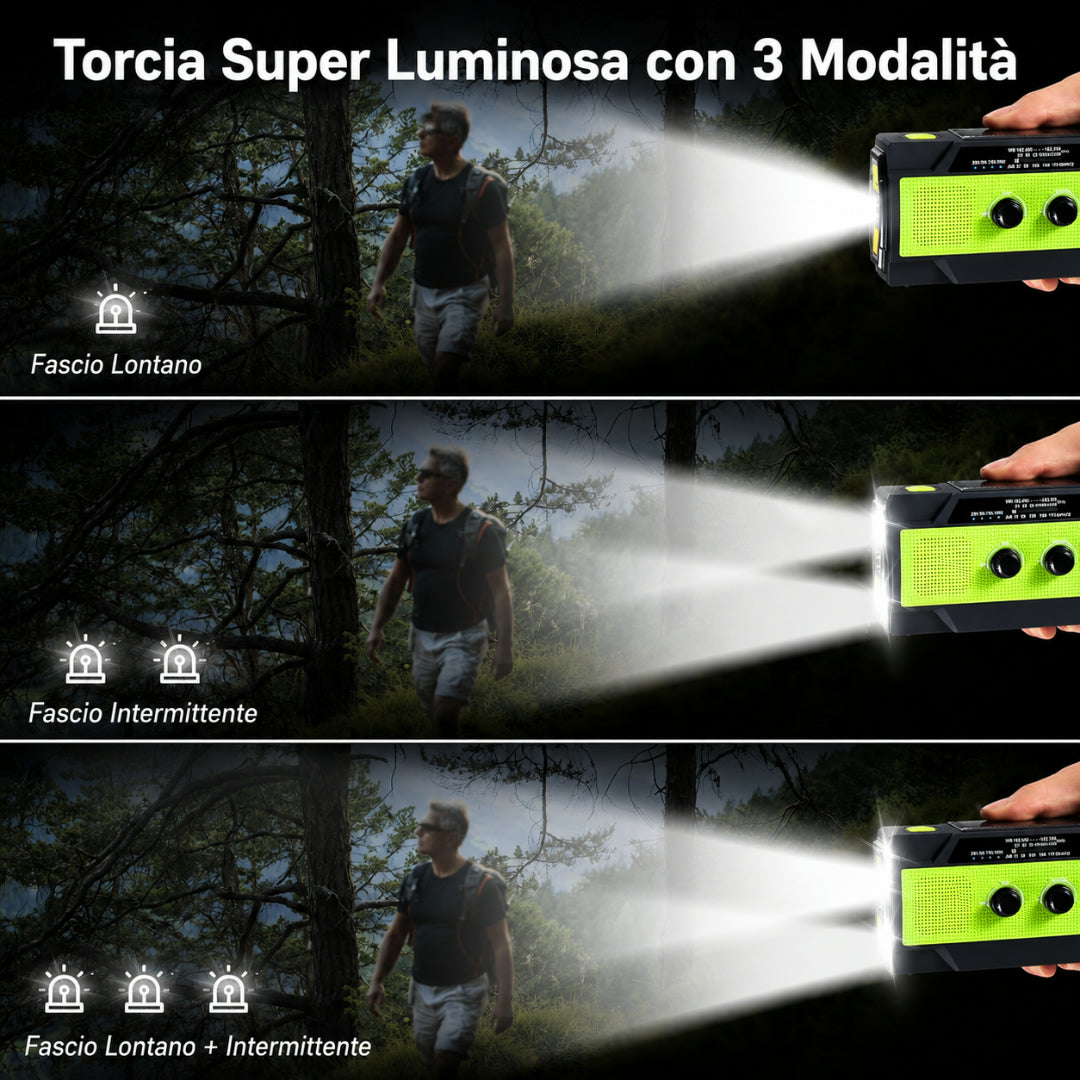 Radio di emergenza portatile con ricarica solare per campeggio