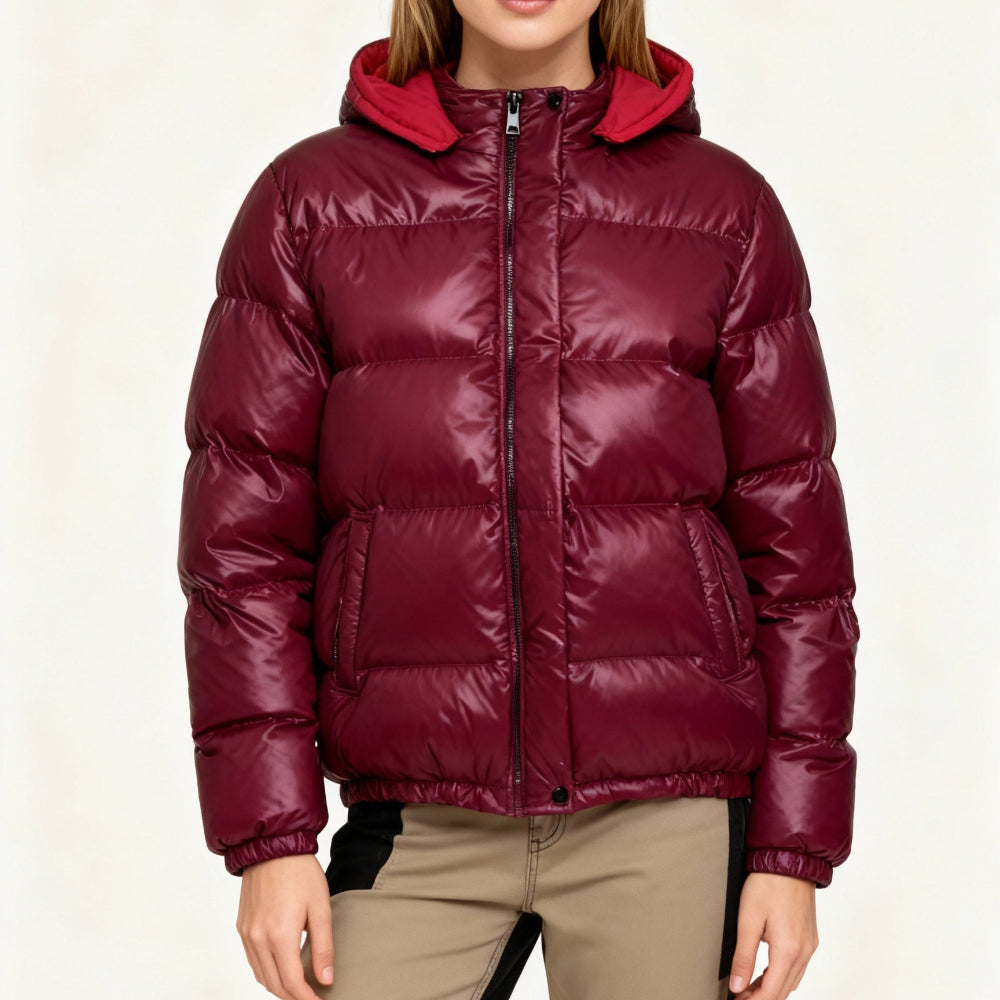 Womens Quilted Jacket Shiny Warm Lightweight Winter Coat Zipper