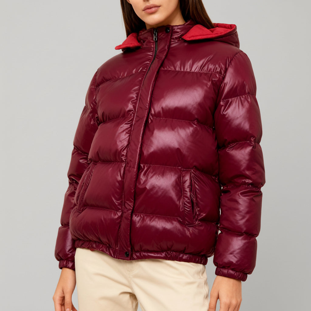 Womens Quilted Jacket Shiny Warm Lightweight Winter Coat Zipper