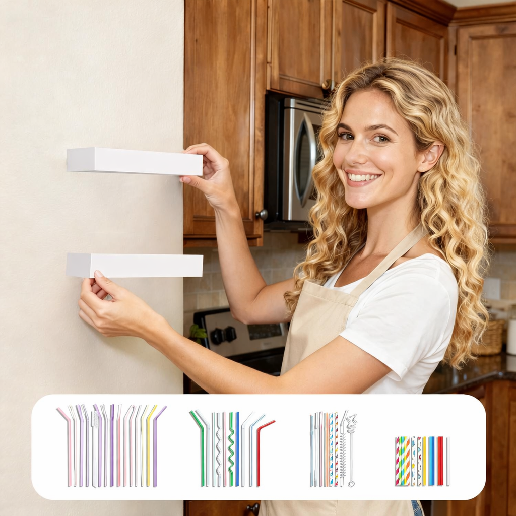 Kitchen Organizer Wall Mounted Storage Rack Straw Holder Utensil