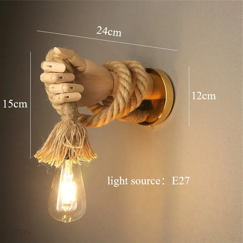 RetroHand - Industrial Rope Wall Lamp in Hand Shape