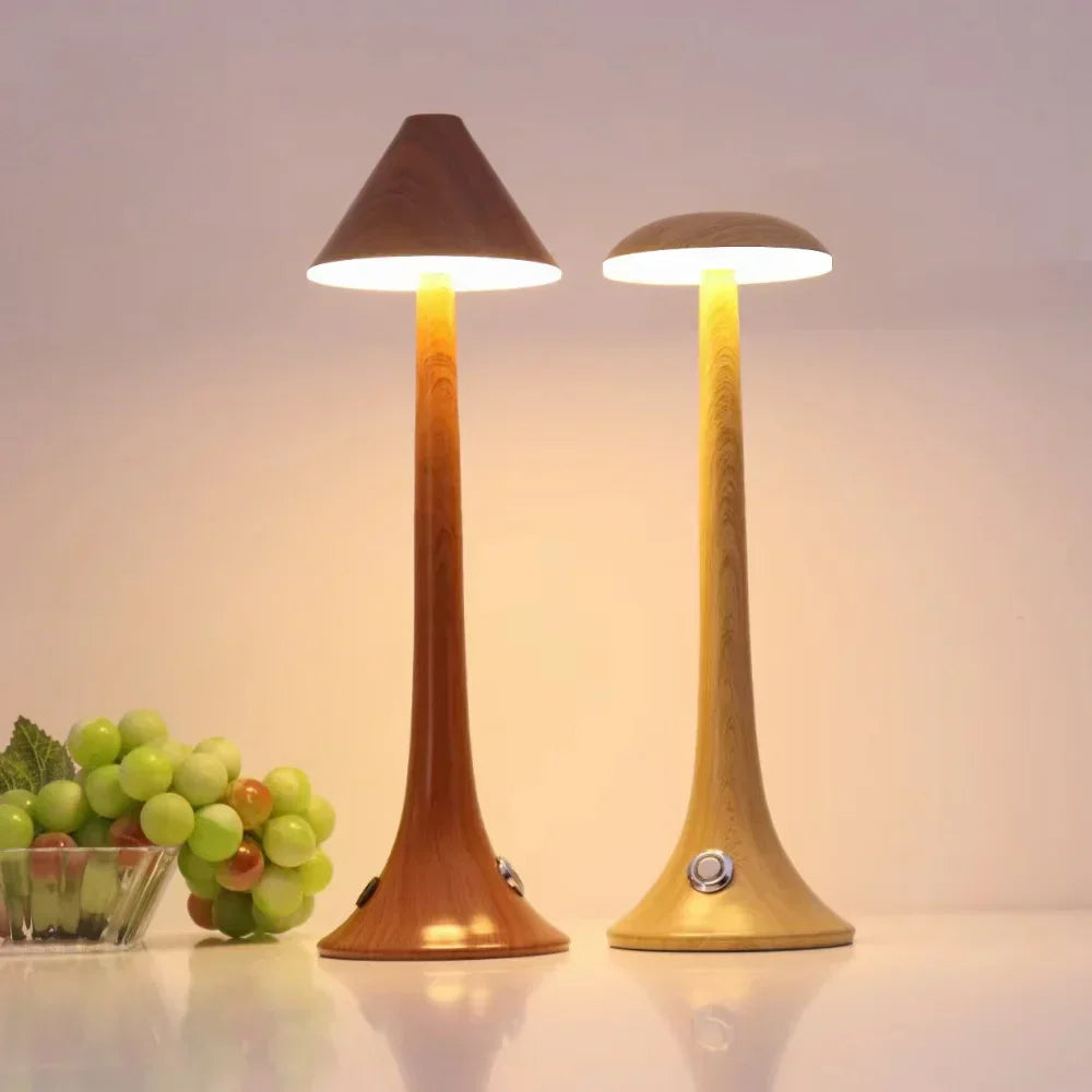 LumaWood - Lampada da Tavolo LED Ricaricabile con Design in Legno, Dimmerabile e Senza Fili