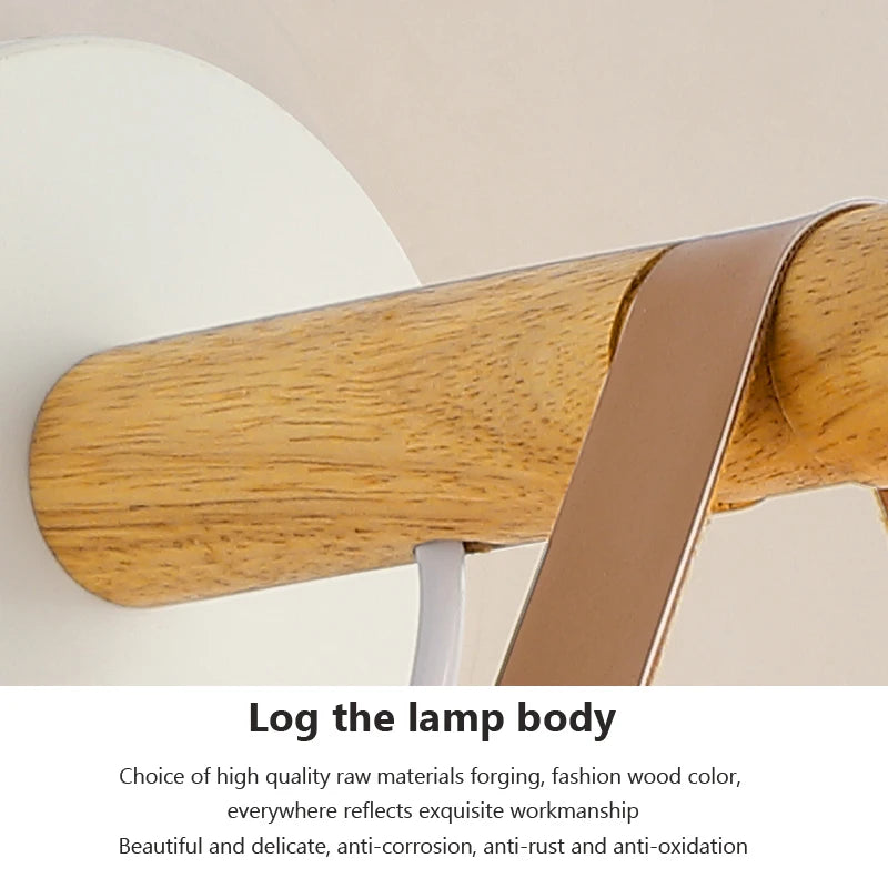 NordicGlow - LED Wall Lamp with Wooden Details and Leather Strap