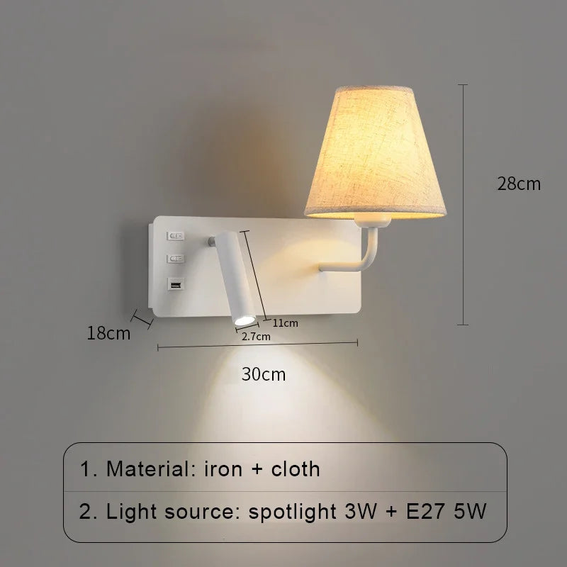 LuminoWall - Lampada da parete moderna con USB e luce da lettura