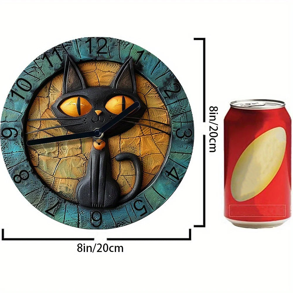 CircleDesign - Silent Aluminum Wall Clock with Cat Motif