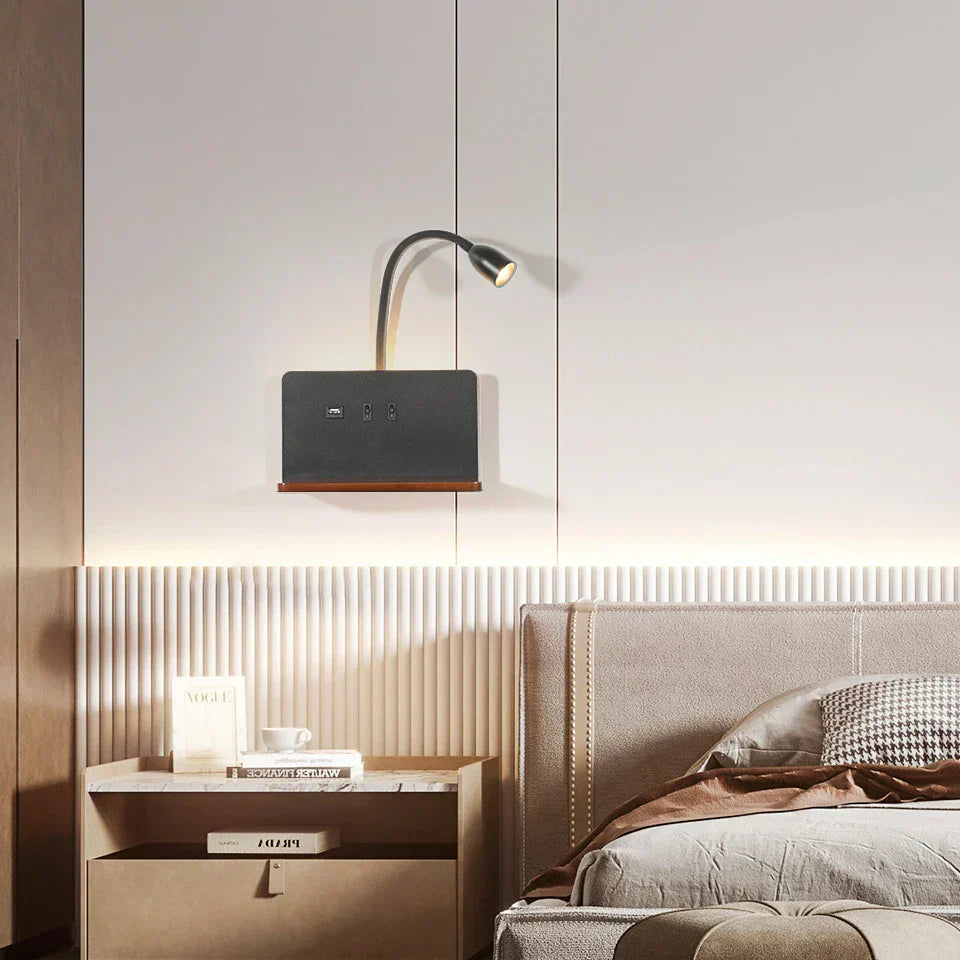 BrightShelf - LED Wall Lamp with USB Port and Shelf
