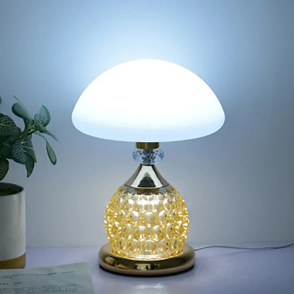 LuxeGlow - Candeeiro de Mesa Vintage em Cristal com Design de Cogumelo e Iluminação Regulável