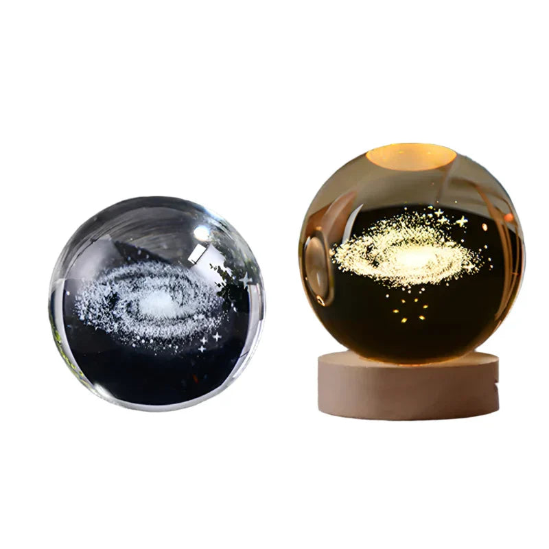 LumiCrystal - 3D LED Night Lamp with Star Projection and Wooden Base