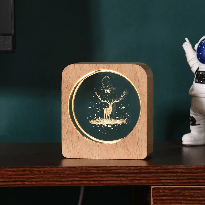 LumiWood - 3D Wooden Night Light with Engraving and Warm LED Lighting