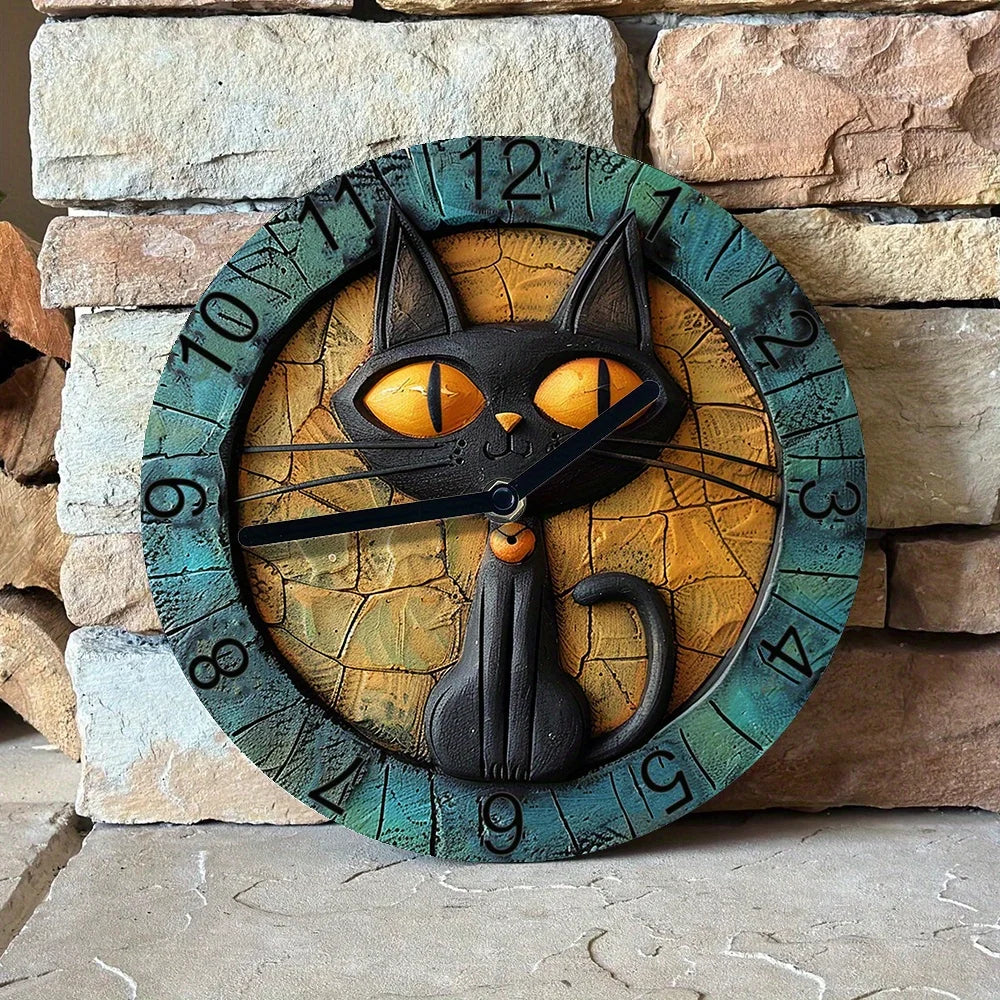 CircleDesign - Silent Aluminum Wall Clock with Cat Motif