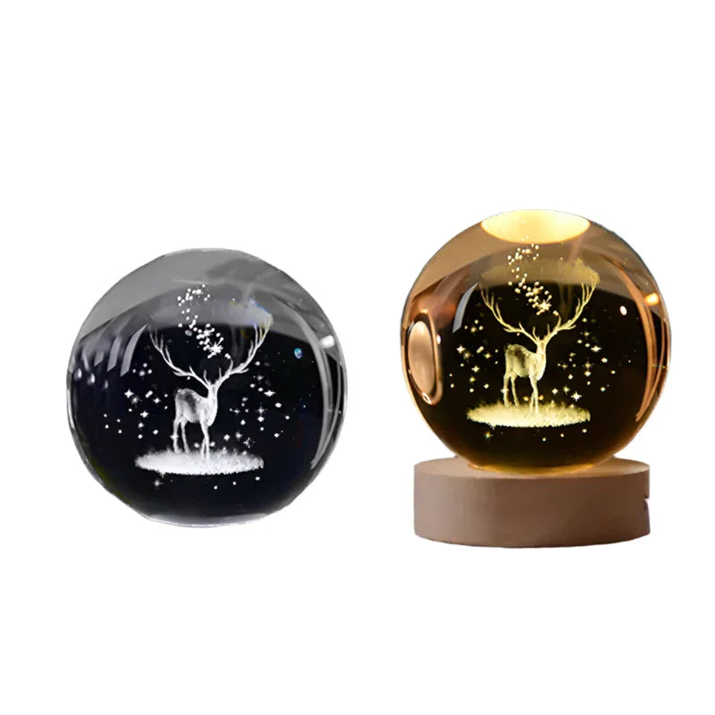 LumiCrystal - 3D LED Night Lamp with Star Projection and Wooden Base