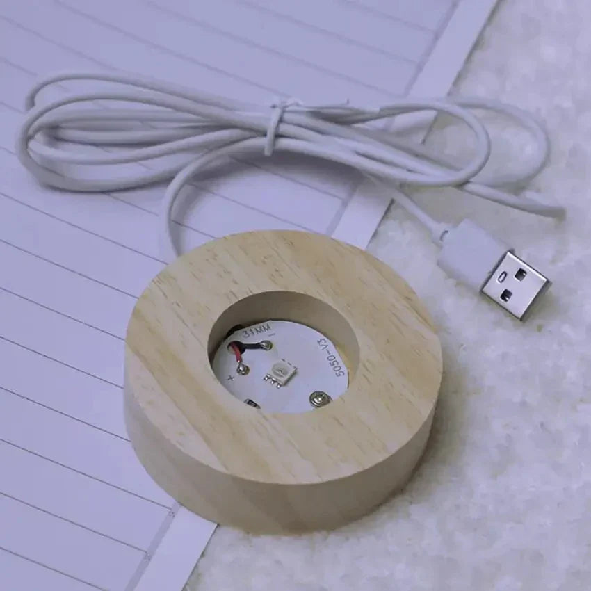 LumiCrystal - 3D LED Night Lamp with Star Projection and Wooden Base