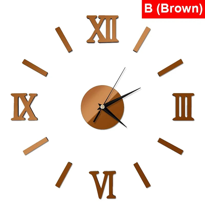 3D Mirror - Roman Numerals DIY Wall Clock for Modern Decoration