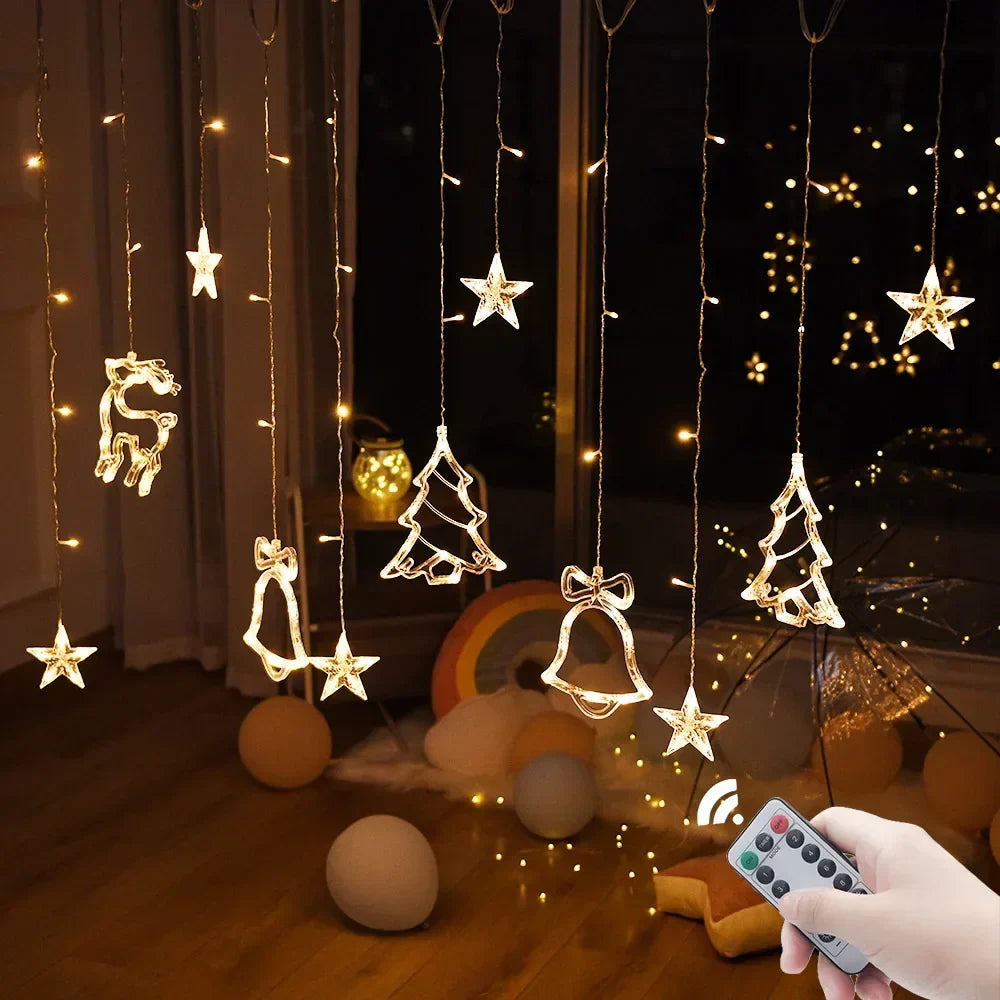 FestiveGlow - Ghirlanda a forma di stella e luna per decorazioni festive