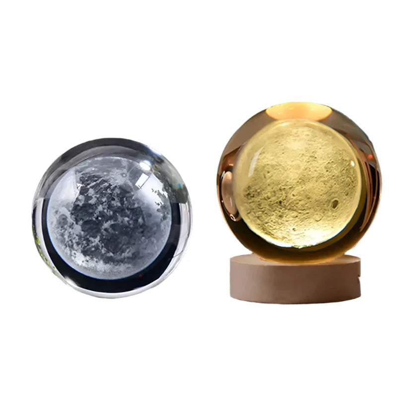 LumiCrystal - 3D LED Night Lamp with Star Projection and Wooden Base