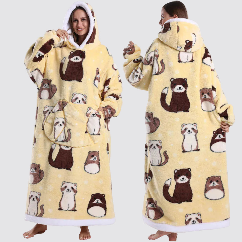 Sweatshirt com Capuz de Lã Ampla Estilo Aconchegante e Elegante Saco-Cama com Capuz