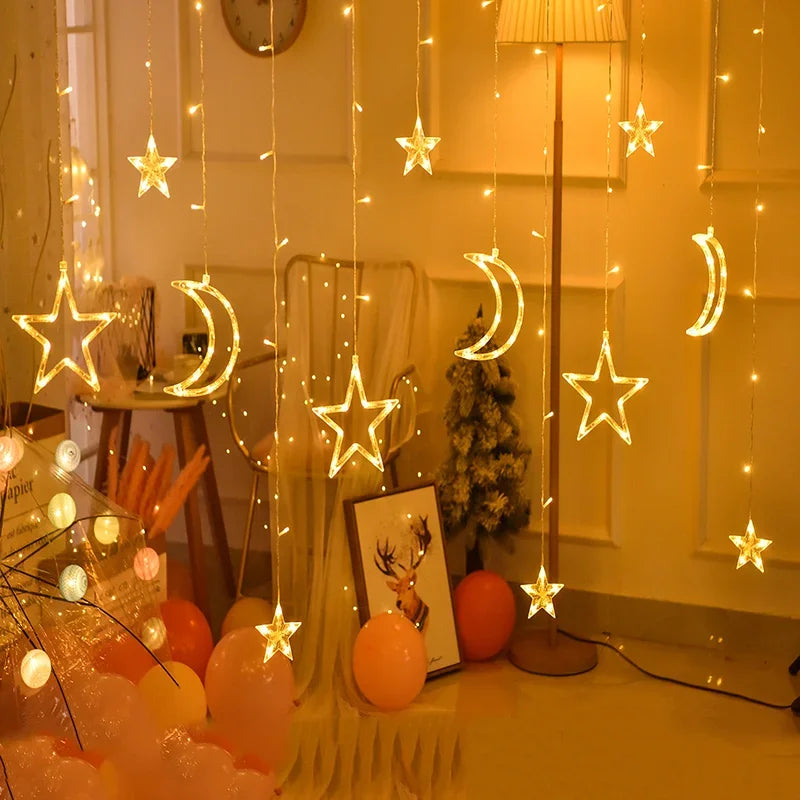 FestiveGlow - Star and Moon Shaped Garland for Party Decoration