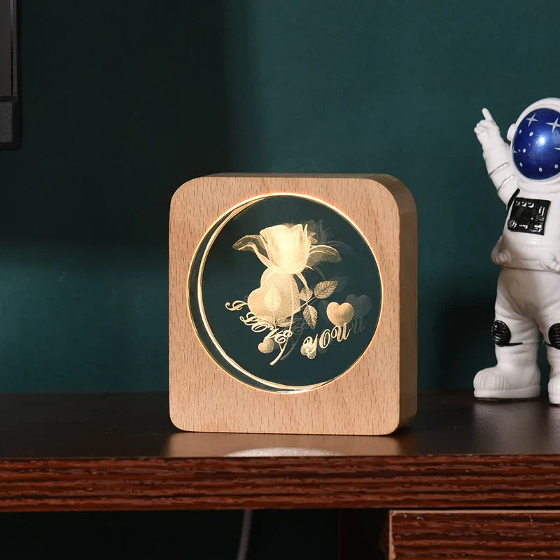 LumiWood - 3D Wooden Night Light with Engraving and Warm LED Lighting