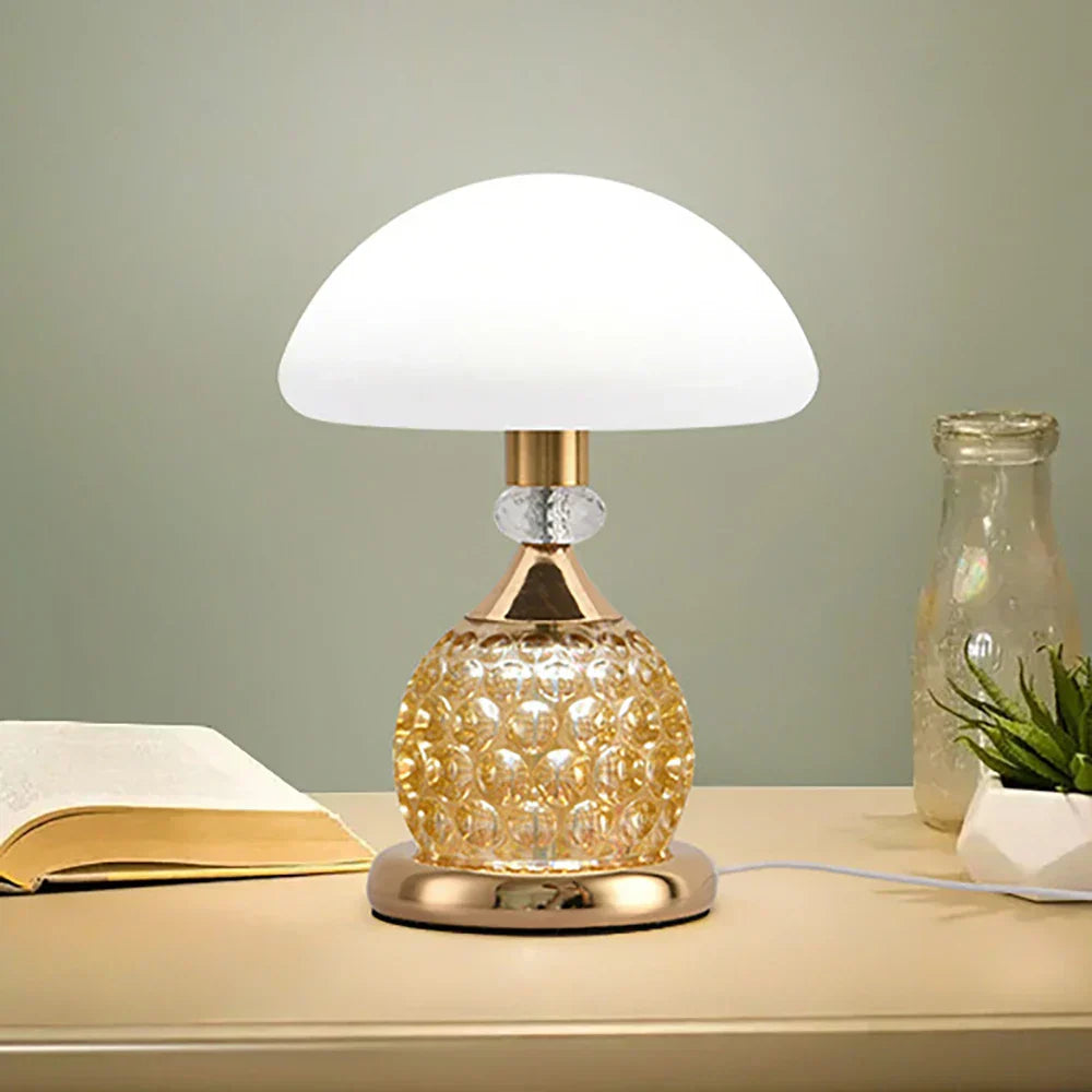 LuxeGlow - Candeeiro de Mesa Vintage em Cristal com Design de Cogumelo e Iluminação Regulável