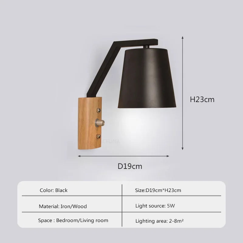 HoutLicht - LED Wall Lamp with Switch Bedside Lamp Living Room Decoration