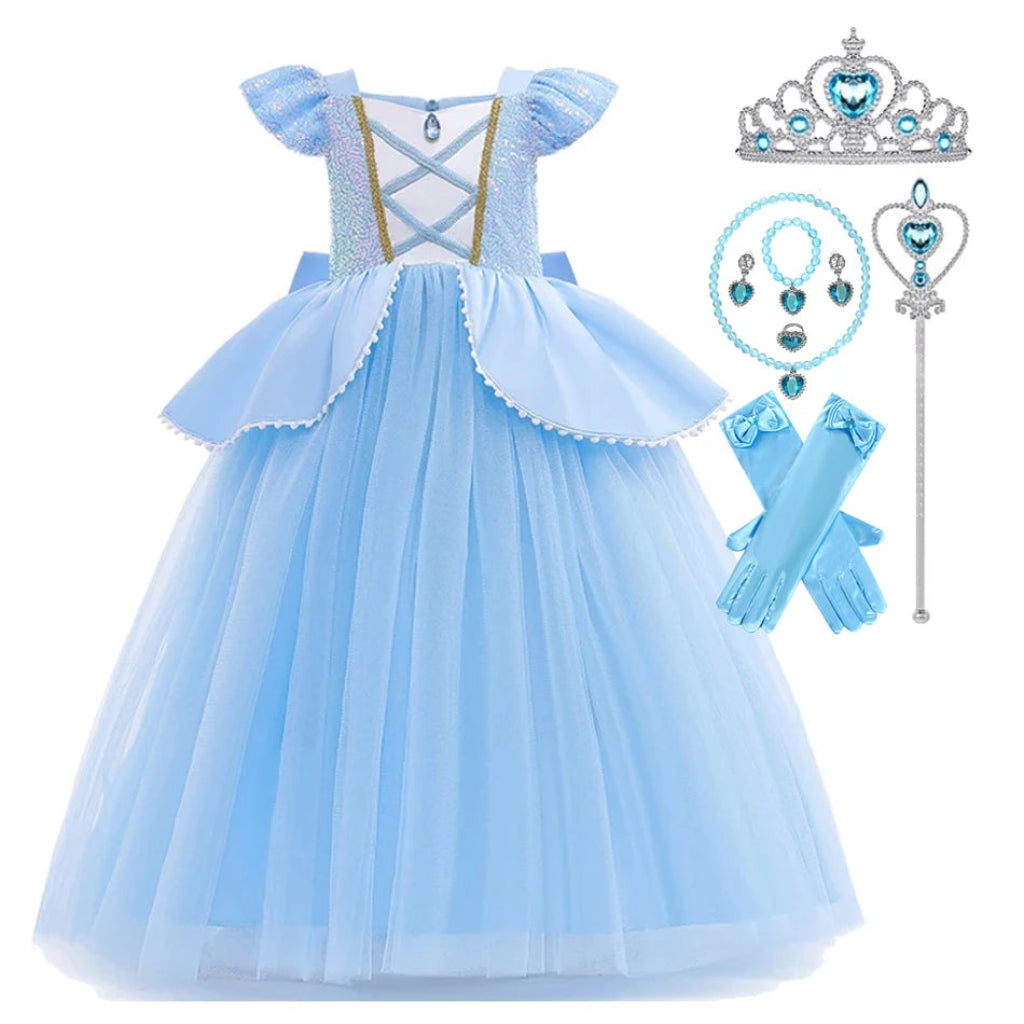 Fato de Halloween Princesa Menina Azul Tule Elegante