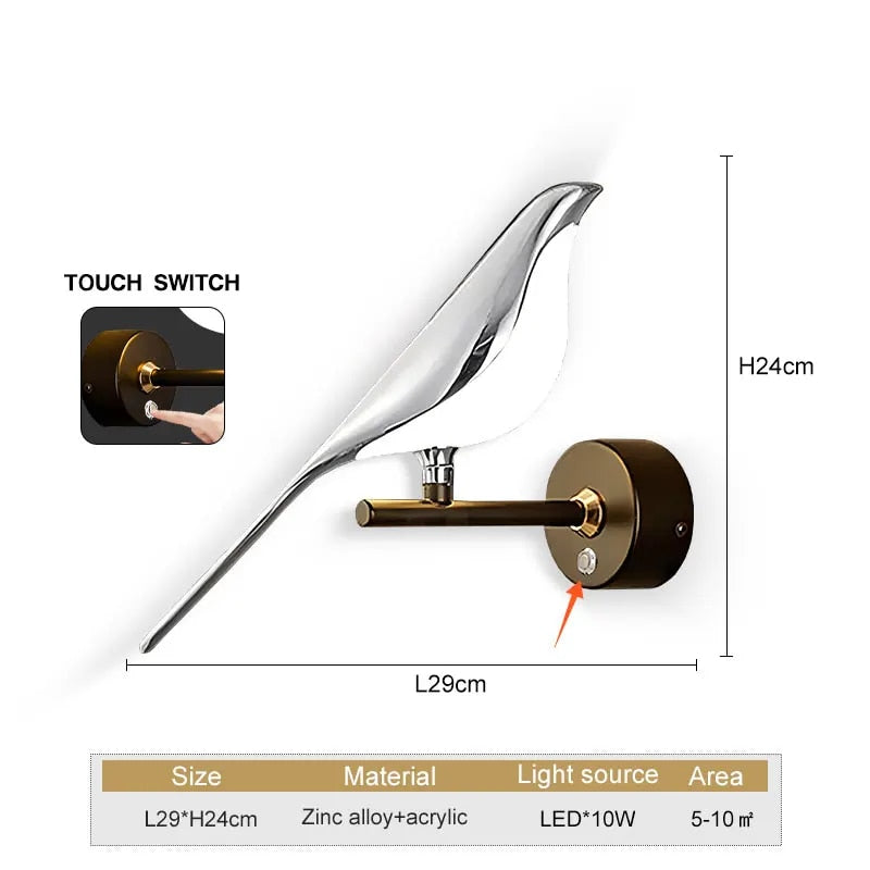 WingSpan - Candeeiro de Parede Vogel giratório 360° – Iluminação Elegante e Divertida para Casa