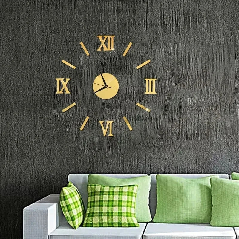 3D Mirror - Roman Numerals DIY Wall Clock for Modern Decoration