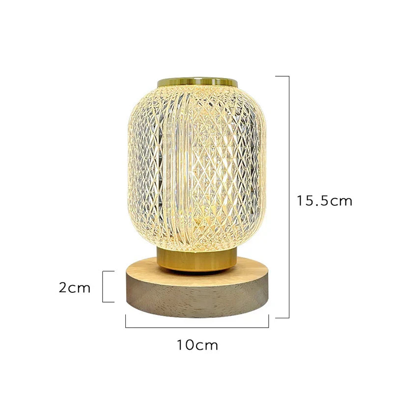NordicGlow - Candeeiro de Mesa LED Regulável com Design em Cristal e Iluminação Poupa-Energia