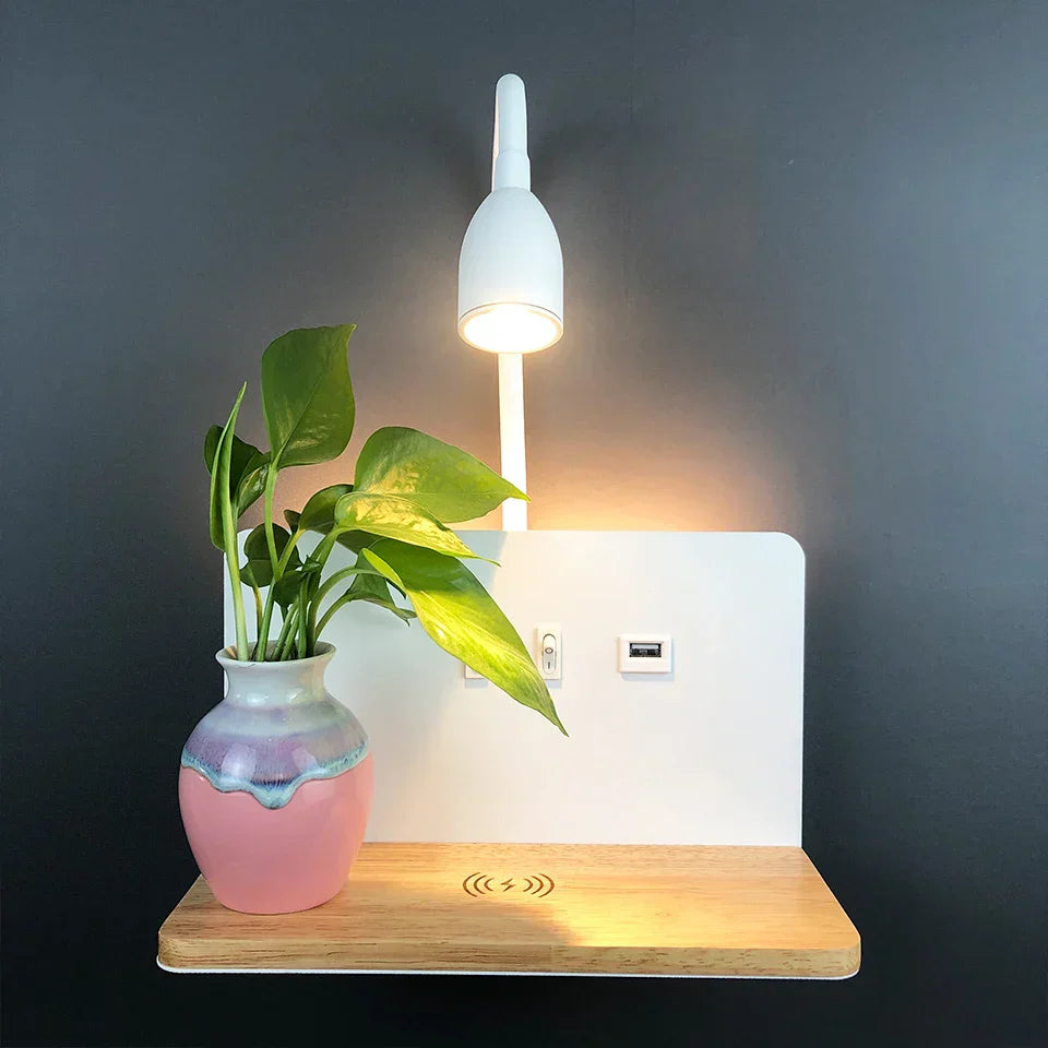 BrightShelf - LED Wall Lamp with USB Port and Shelf