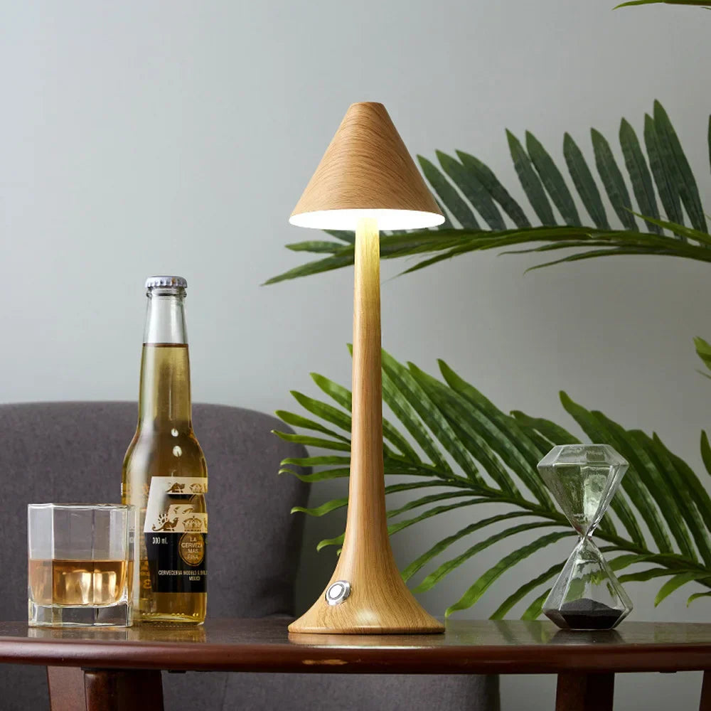 LumaWood - Rechargeable LED Table Lamp with Wooden Design, Dimmable and Wireless