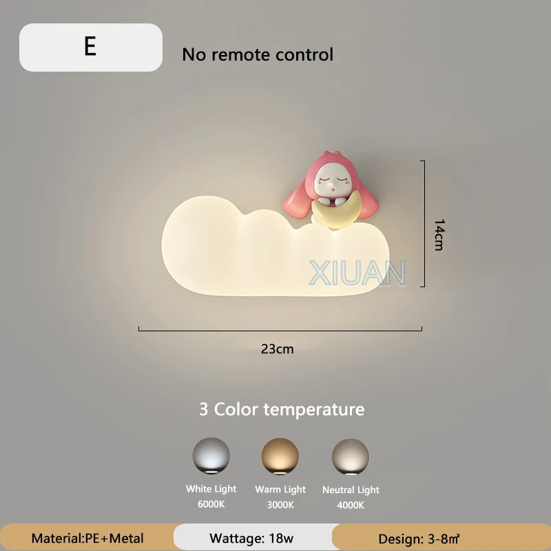 KinderDroom - Candeeiro de Parede para Quarto de Criança com Design de Animais de Banda Desenhada LED