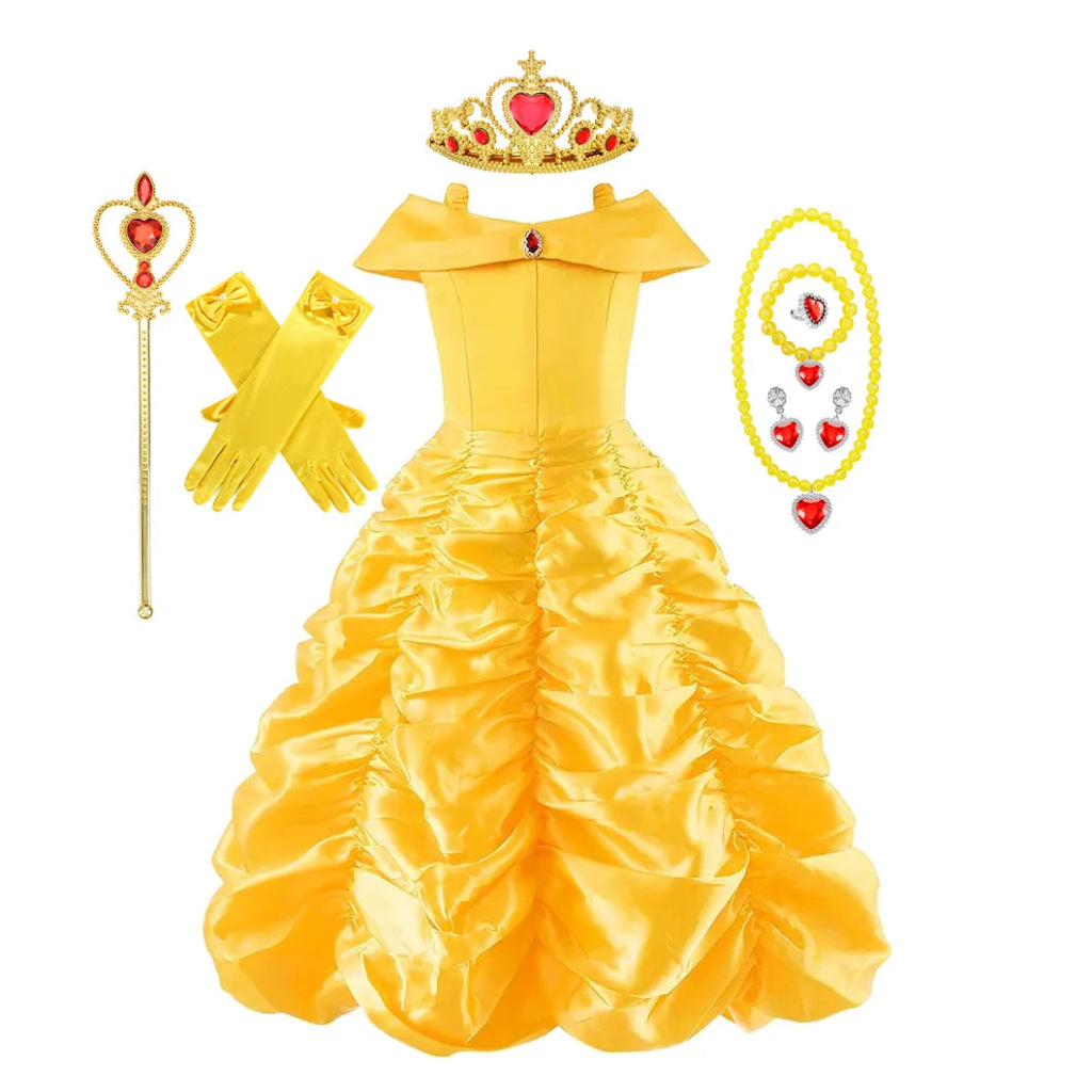 Fato de Halloween Princesa Menina Amarelo Elegante Completo