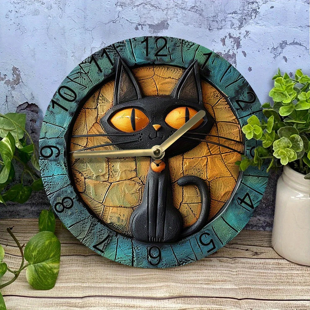 CircleDesign - Silent Aluminum Wall Clock with Cat Motif
