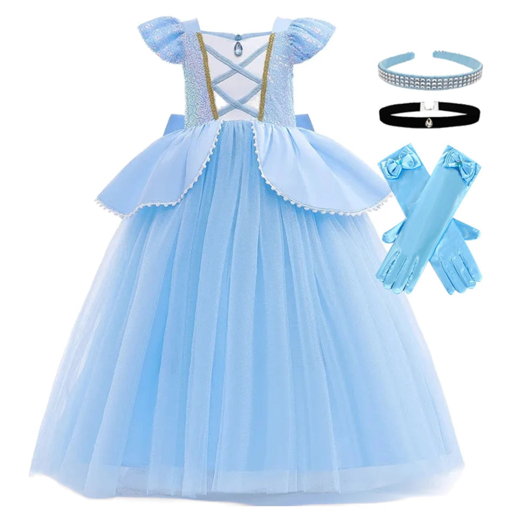 Fato de Halloween Princesa Menina Azul Tule Elegante